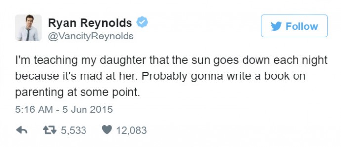 14 Hilarious Ryan Reynolds' Tweets About His Daughter Prove He's The Funniest Celebrity Dad Ever.