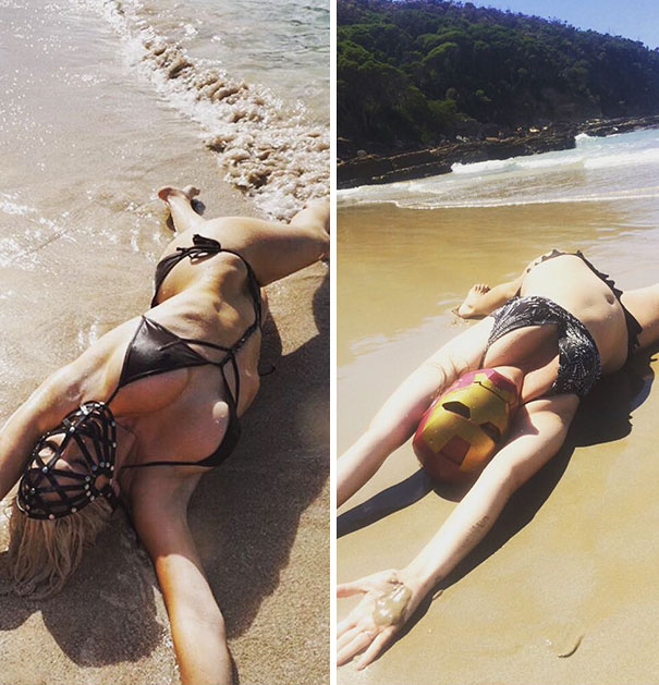 Woman Hilariously Recreates Celebrity Instagram Photos To Show How Weird They Actually Are. #11 Killed Me.