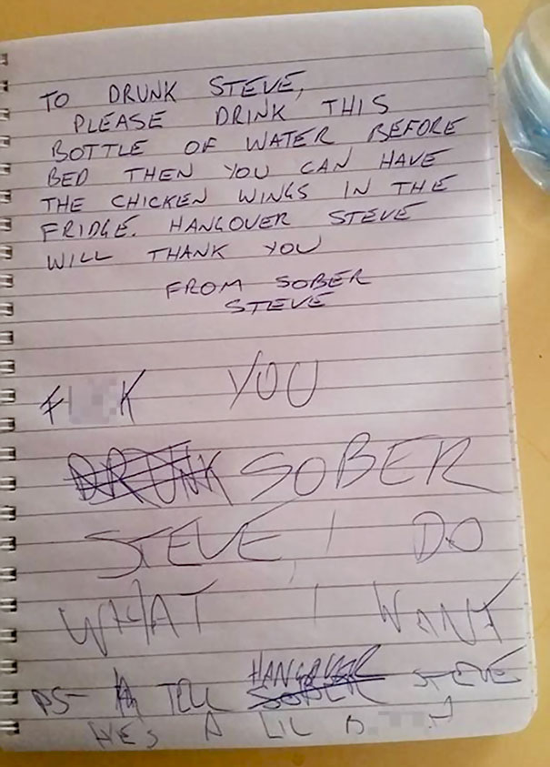 Guy leaves note to drunk self