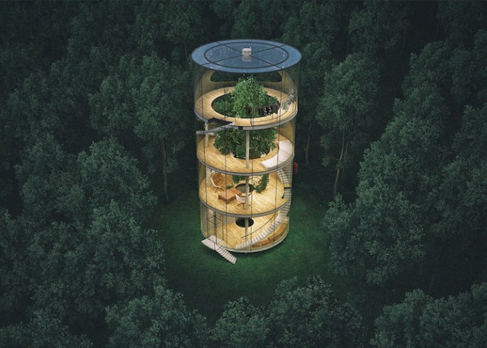 Architect Builds Translucent Home Around A Tree In A Forest In Kazakhstan